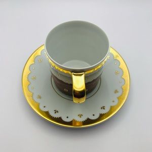 BVLGARI  Doeci Deco Espreso Cup & Saucer In 24K